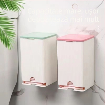 Cutie de depozitare pentru tampoane sanitare, montată pe perete, multifuncțională, protecție la praf, cu capac, model Pull, material PP