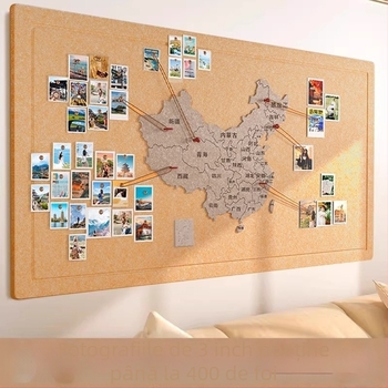 Hartă de fetru pentru perete cu amprente de călătorie – perete de fotografii pentru living și hol, seria Yue