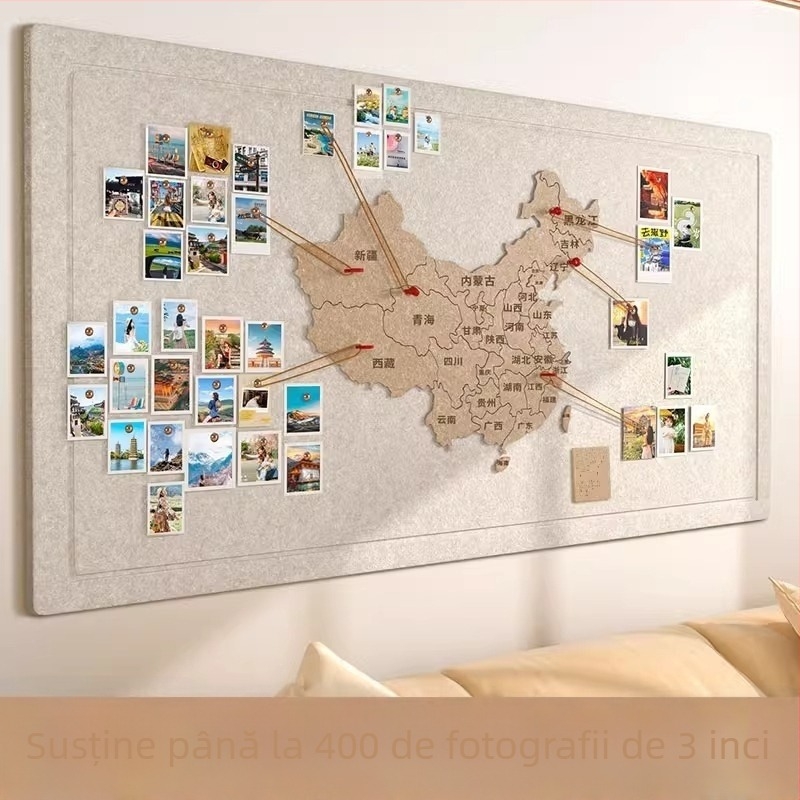 Hartă de fetru pentru perete cu amprente de călătorie – perete de fotografii pentru living și hol, seria Yue