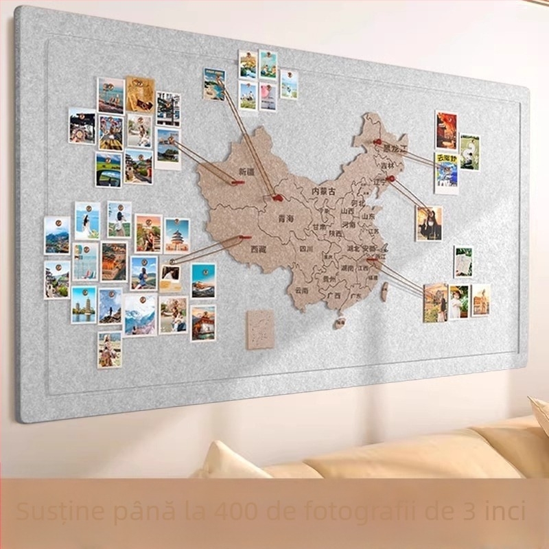 Hartă de fetru pentru perete cu amprente de călătorie – perete de fotografii pentru living și hol, seria Yue