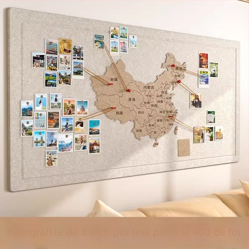 Hartă de fetru pentru perete cu amprente de călătorie – perete de fotografii pentru living și hol, seria Yue