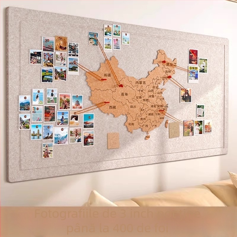 Hartă de fetru pentru perete cu amprente de călătorie – perete de fotografii pentru living și hol, seria Yue