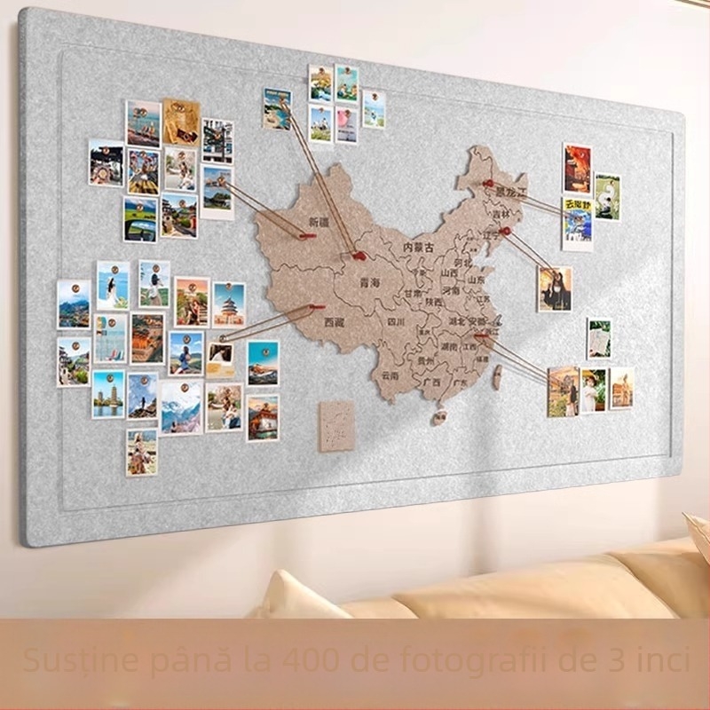 Hartă de fetru pentru perete cu amprente de călătorie – perete de fotografii pentru living și hol, seria Yue