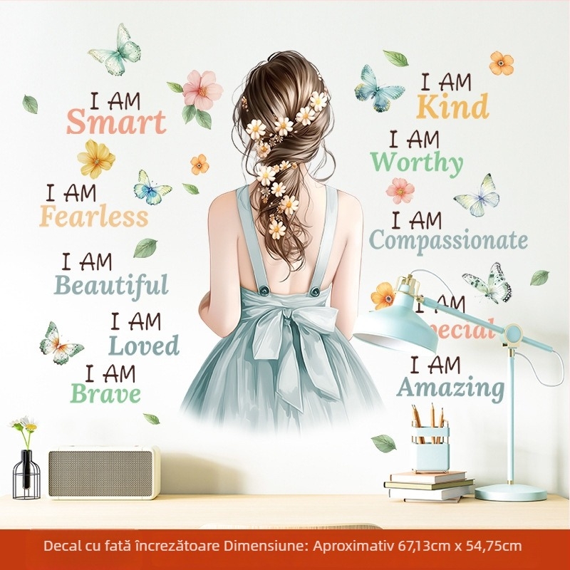 Set de autocolante pentru perete cu motiv fluture și slogan în engleză, PVC, impermeabile, autocolante autoadezive, 5+ bucăți, stil modern minimalist