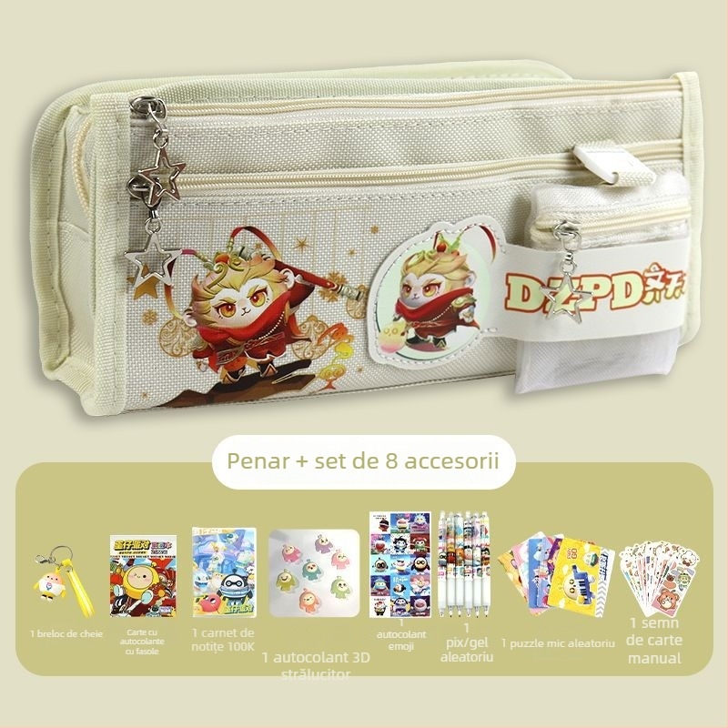 Penar pentru creioane Monkey King, din pânză – Capacitate mare, pentru elevi din ciclul primar și gimnazial