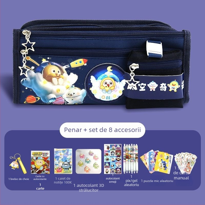 Penar pentru creioane Monkey King, din pânză – Capacitate mare, pentru elevi din ciclul primar și gimnazial