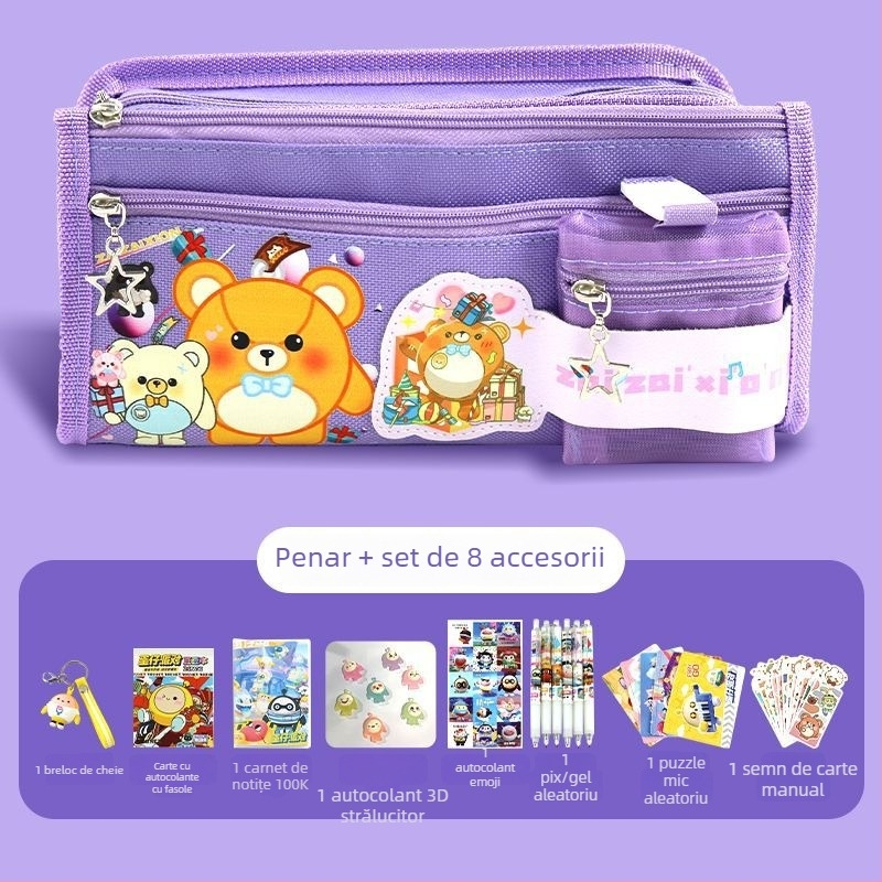 Penar pentru creioane Monkey King, din pânză – Capacitate mare, pentru elevi din ciclul primar și gimnazial