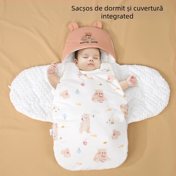 Sac de dormit pentru nou-născuți cu quilt anti-kick integrat, 95% bumbac, 0,55–1,0 kg, design desene animate