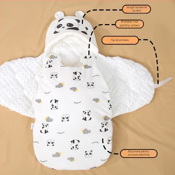 Sac de dormit pentru nou-născuți cu quilt anti-kick integrat, 95% bumbac, 0,55–1,0 kg, design desene animate
