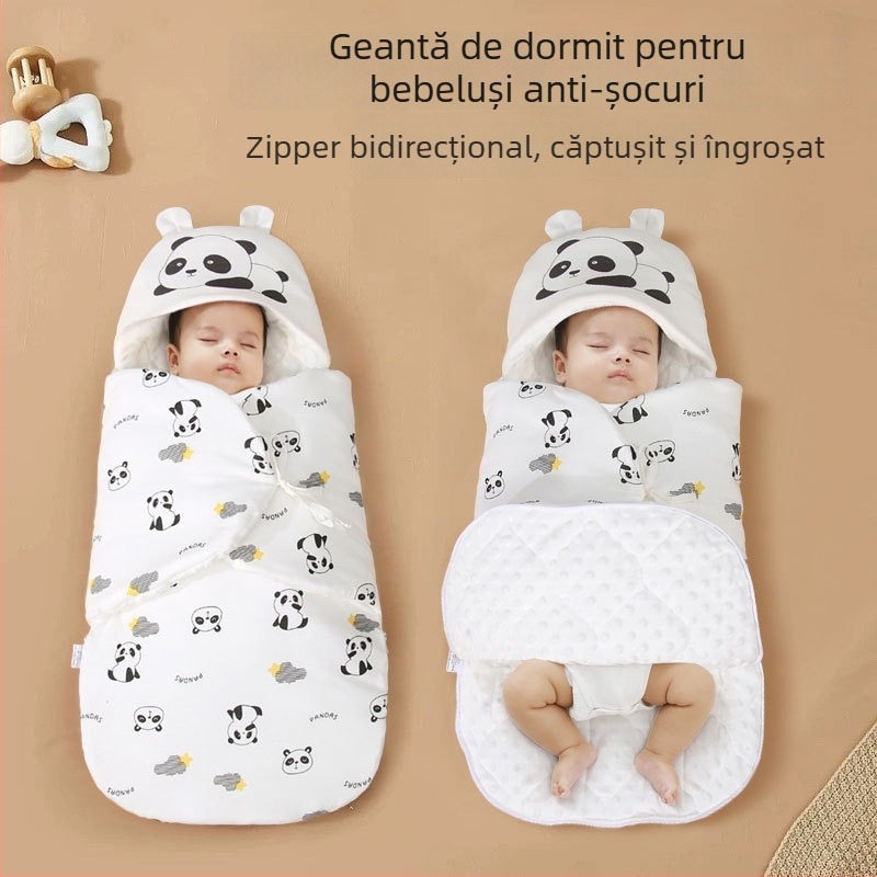 Sac de dormit pentru nou-născuți cu quilt anti-kick integrat, 95% bumbac, 0,55–1,0 kg, design desene animate