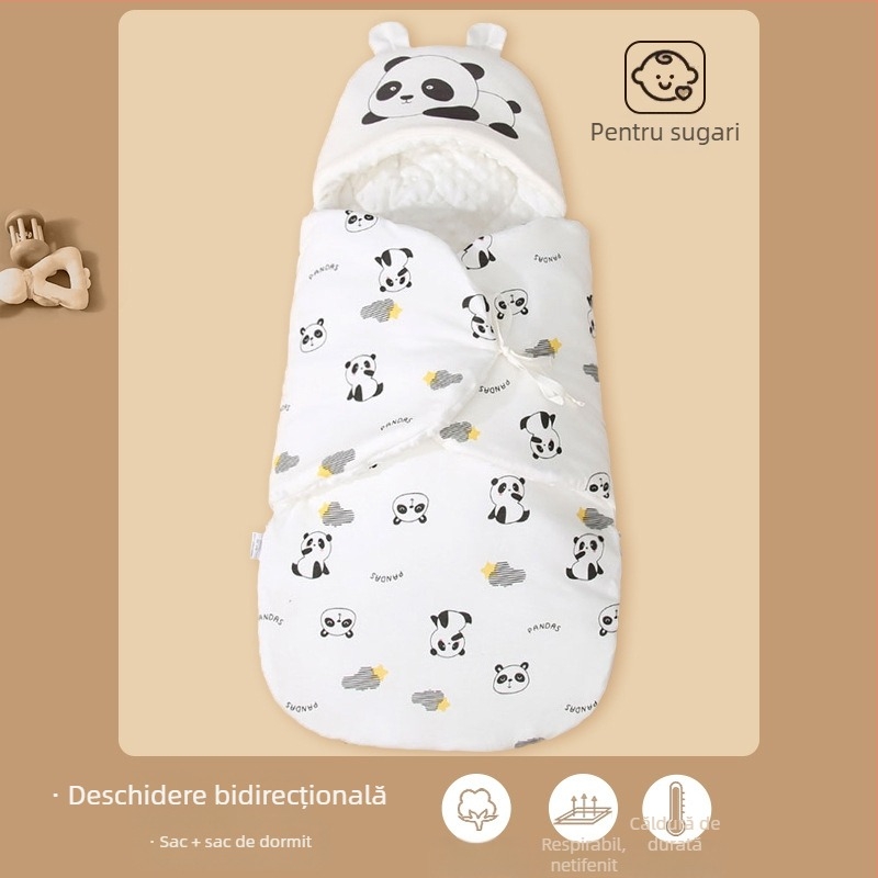 Sac de dormit pentru nou-născuți cu quilt anti-kick integrat, 95% bumbac, 0,55–1,0 kg, design desene animate