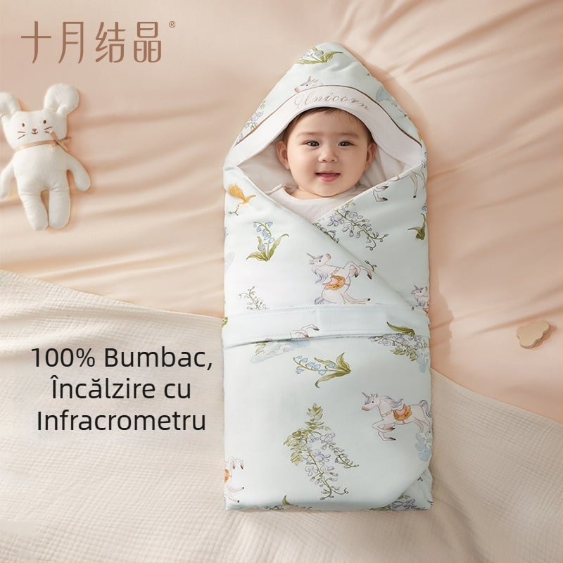 Pătură pentru înfășat bebeluș, material și umplutură din bumbac 100%, pentru toate sezoanele, model animal/formă, Siguranță Clasa A
