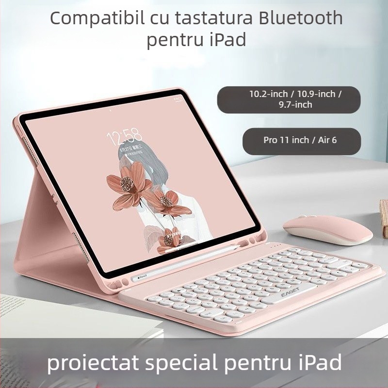 Husă iPad cu tastatură Bluetooth integrată și protecție, închidere magnetică și buzunar pentru stylus; compatibilă cu iPad Mini 6, iPad Air 4/5 și iPad Pro 11