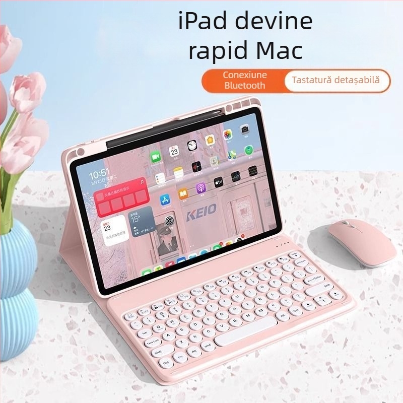 Husă iPad cu tastatură Bluetooth integrată și protecție, închidere magnetică și buzunar pentru stylus; compatibilă cu iPad Mini 6, iPad Air 4/5 și iPad Pro 11