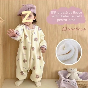 Sac de dormit pentru copii cu fermoar, cald și căptușit, material exterior din bumbac 100%, umplutură cașmir, stil desen animat, îmbrăcăminte de casă toamnă-iarnă