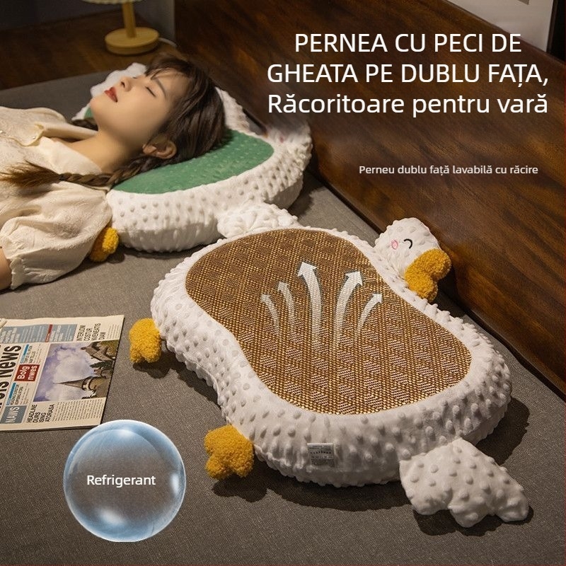 Perne de memory foam, în formă de os, susținere pentru gât, profil redus sub 5 cm, utilizare duală pentru somn sau șezut