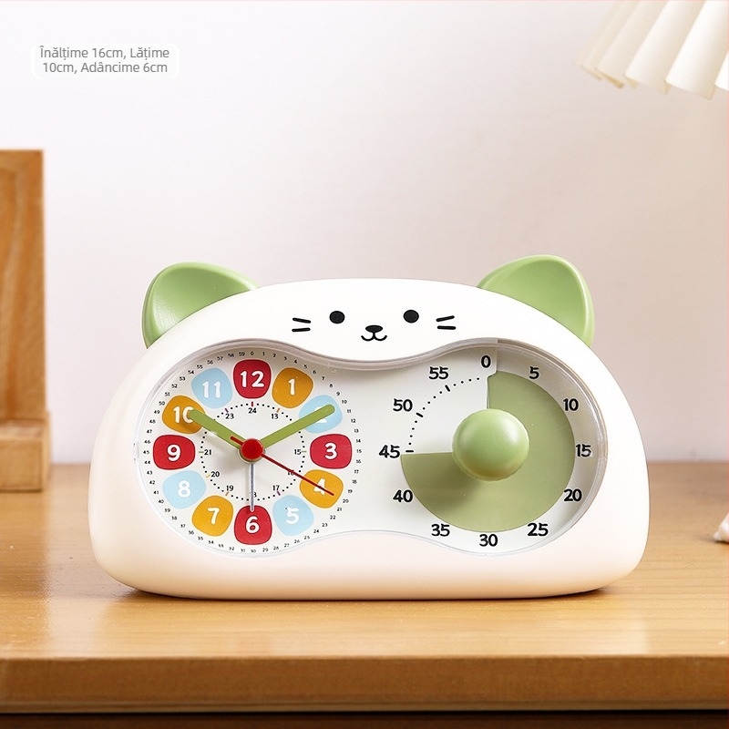 Ceas deșteptător pentru învățare cu timer vizual – Shiyu Home Furnishing, alimentare cu baterii, afișaj cu ace și cifre, stil desen animat