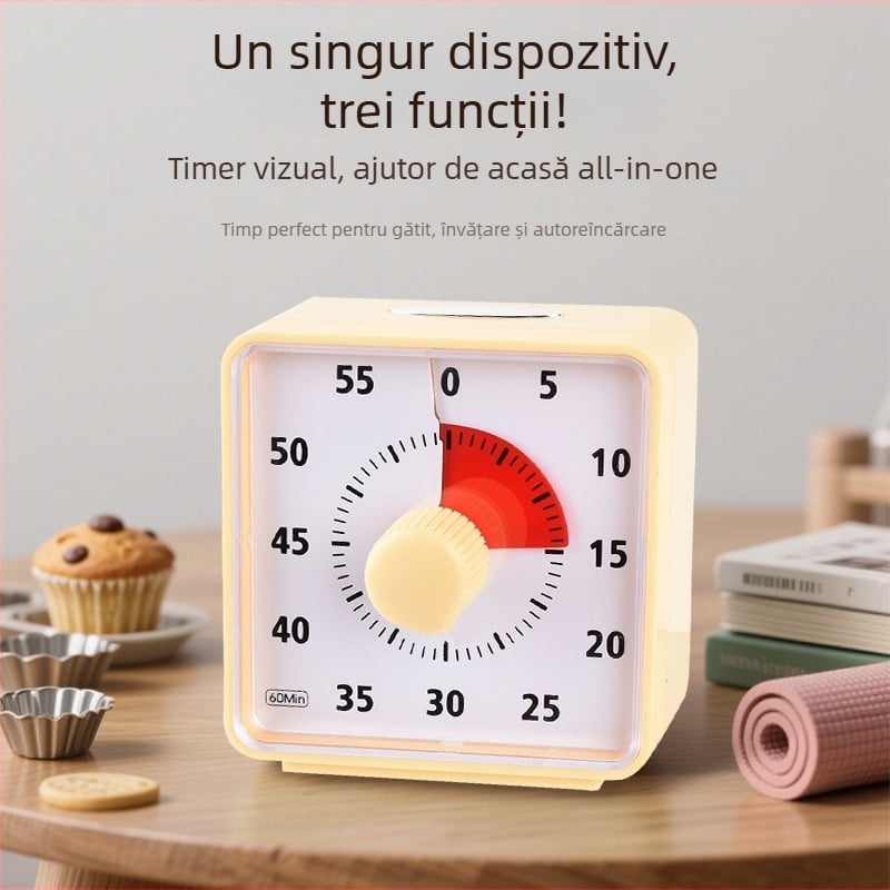 Cronometru vizual pentru elevi și copii, pentru gătit în bucătărie — mișcare cuarț, afișaj cu indicator, carcasă din plastic, alimentare cu baterie, alarmă
