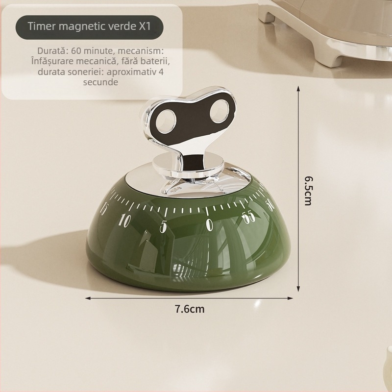 Timer magnetic de numărătoare inversă, mecanic, pentru birou, corp circular din ABS, stil antic, afișaj cu indicator și cifre