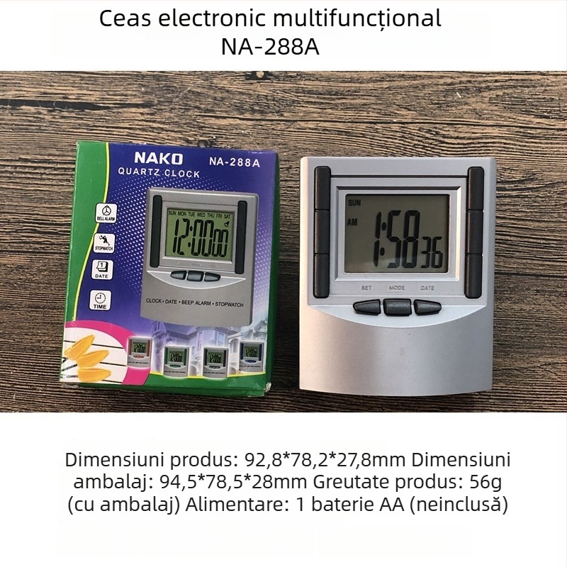 Ceas digital de alarmă cu afișaj LED, mișcare electronică, carcasă din plastic, alimentare cu baterii și logo personalizabil.