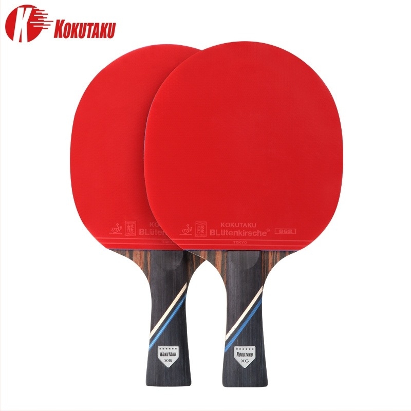 KOKUTAKU Rachetă Tenis de Masă Shakehand, lamă Ebony, cauciuc Reverse-glue, Set de 2