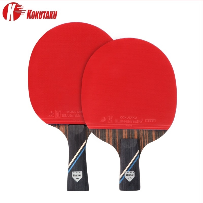 KOKUTAKU Rachetă Tenis de Masă Shakehand, lamă Ebony, cauciuc Reverse-glue, Set de 2