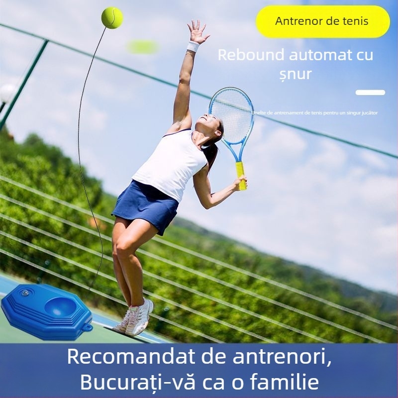 Antrenor de tenis cu minge elastică pentru revenire, cu coardă, revenire automată, construcție din polipropilenă, pentru începători