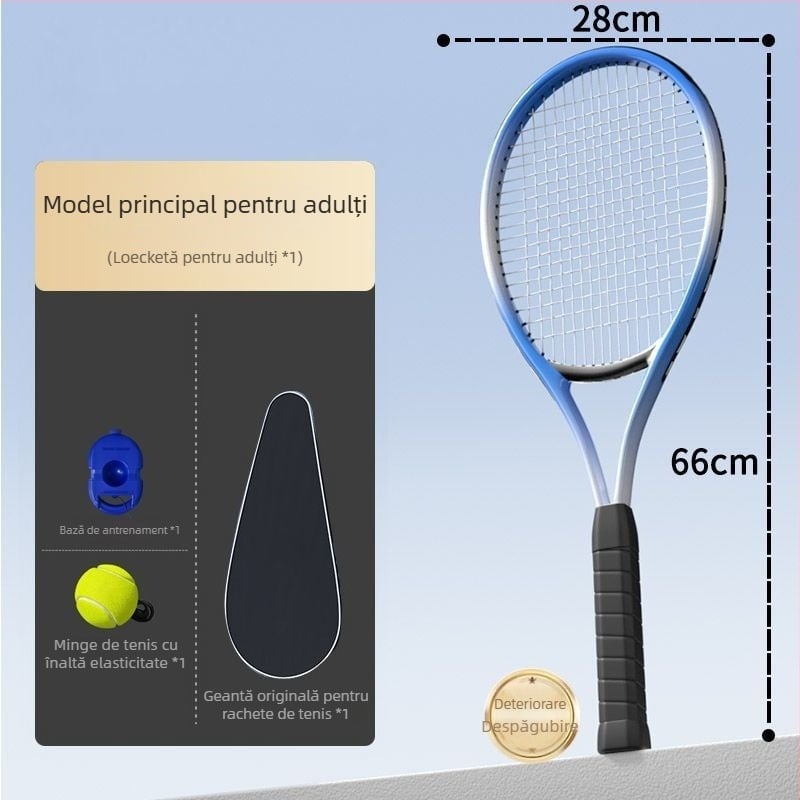 Antrenor de tenis cu minge elastică pentru revenire, cu coardă, revenire automată, construcție din polipropilenă, pentru începători