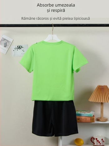 Set sportiv unisex cu mâneci scurte, poliester în dungi, vară, pentru copii 13–16 ani