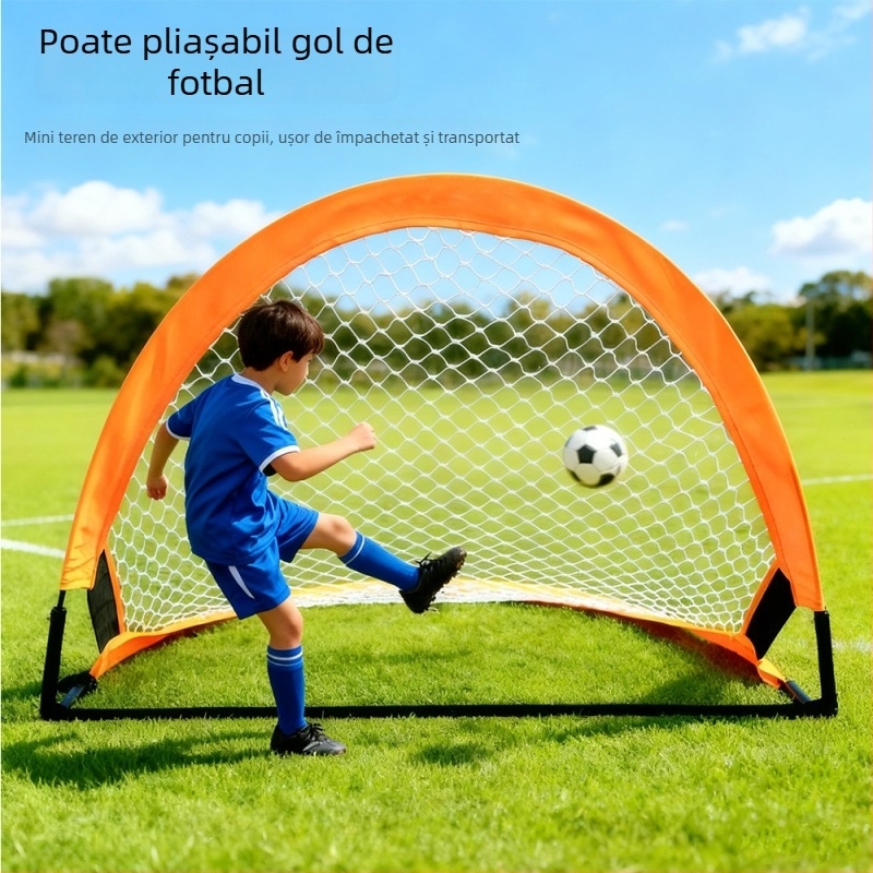 Poartă de fotbal pentru copii cu cadru pliabil – echipament de antrenament în aer liber; Materiale: plasă Tedolon fără noduri; cadru din fibră de sticlă; pânză Oxford