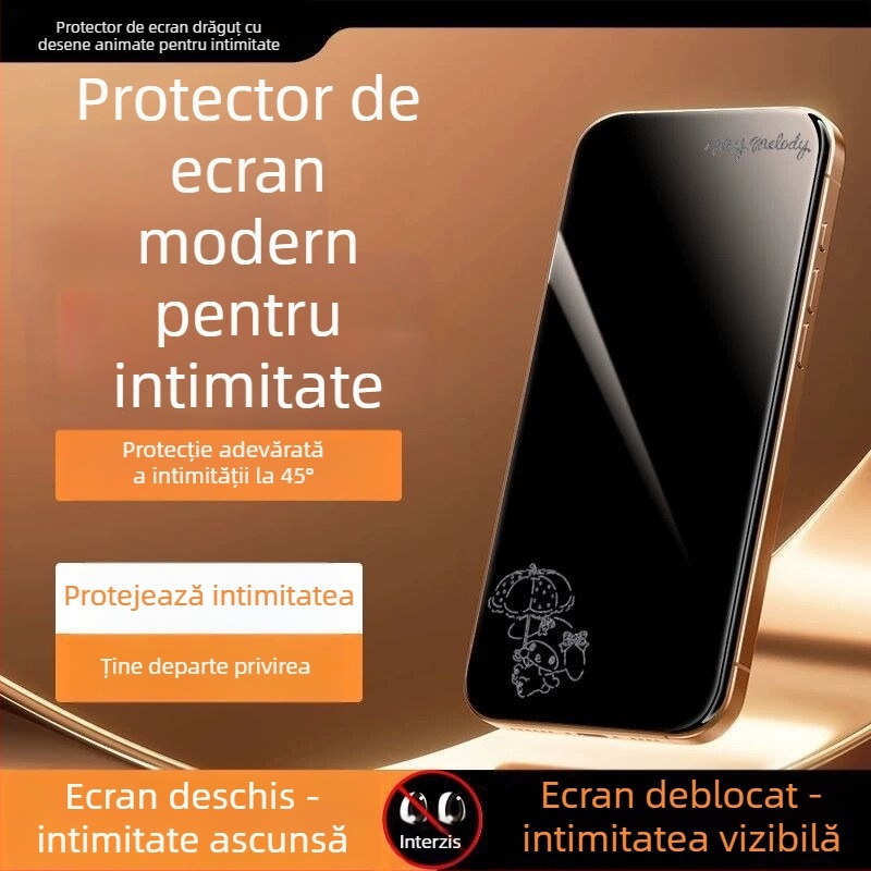 Protecție ecran din sticlă securizată cu protecție a intimității pentru iPhone 14 Pro Max – HD, ecran complet, anti-spionaj, rezistent la cădere, anti-praf