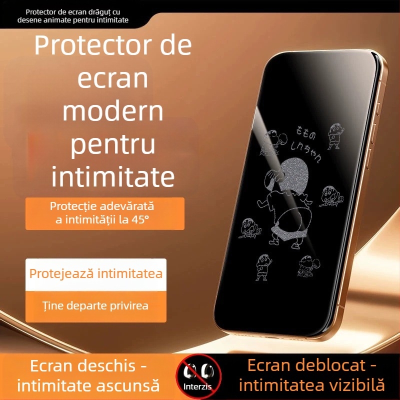 Protecție ecran din sticlă securizată cu protecție a intimității pentru iPhone 14 Pro Max – HD, ecran complet, anti-spionaj, rezistent la cădere, anti-praf