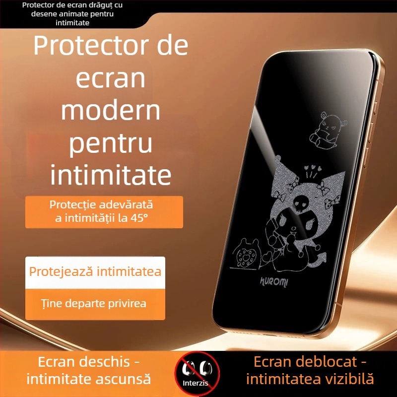 Protecție ecran din sticlă securizată cu protecție a intimității pentru iPhone 14 Pro Max – HD, ecran complet, anti-spionaj, rezistent la cădere, anti-praf