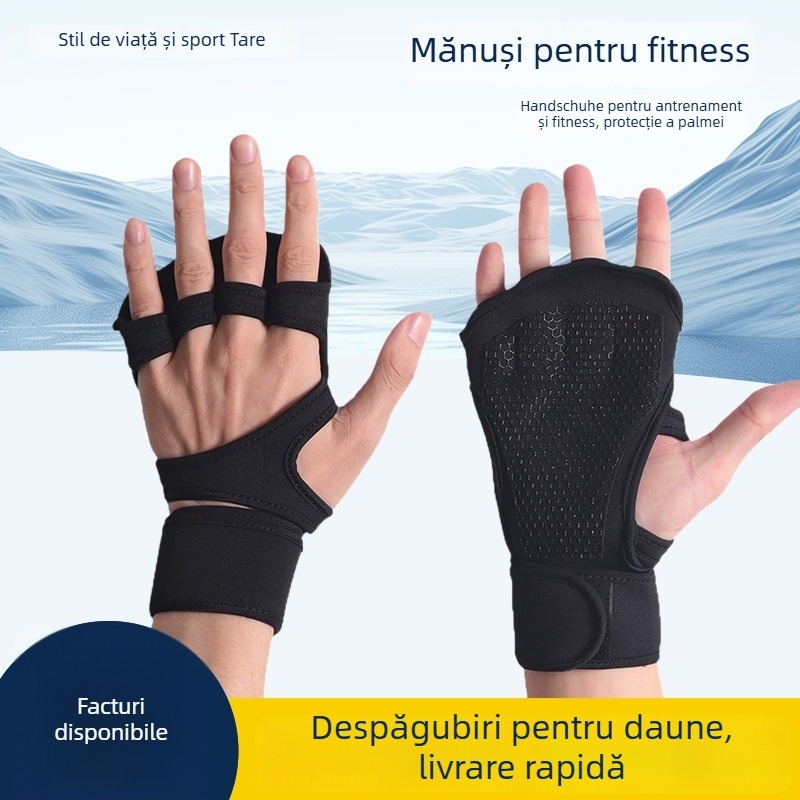Mănuși de fitness cu protecție a palmei, silicon antiderapant, protecție pentru încheietură, fibră de poliester