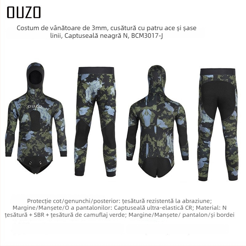 Costum de neopren camuflat 3 mm, split, pentru scufundări, pescuit și vânătoare