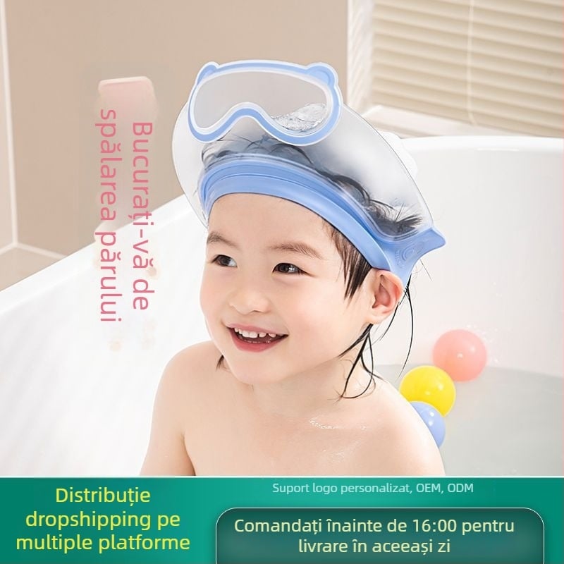 Șapcă de spălat pentru copii cu protecție dublă împotriva apei pentru urechi; reutilizabilă, PP+TPE, 70 g, imprimare logo disponibil