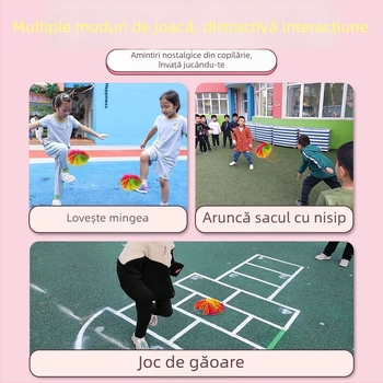 Joc de aruncare din plastic cu sac de nisip, formă de shuttlecock, cu minge de cauciuc pentru coordonarea mână-occhi și dezvoltare senzorială (14+ ani).