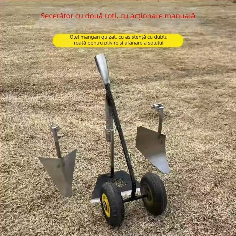 Triplu în unu: Lopată multifuncțională cu două roți, asistență electrică pentru afânarea solului, săparea canalelor și reabilitarea terenului; material: alamă + oțel alb electric; prelucrare cu încrustare de argint; puritate argint 98%; lansare iarna 2022