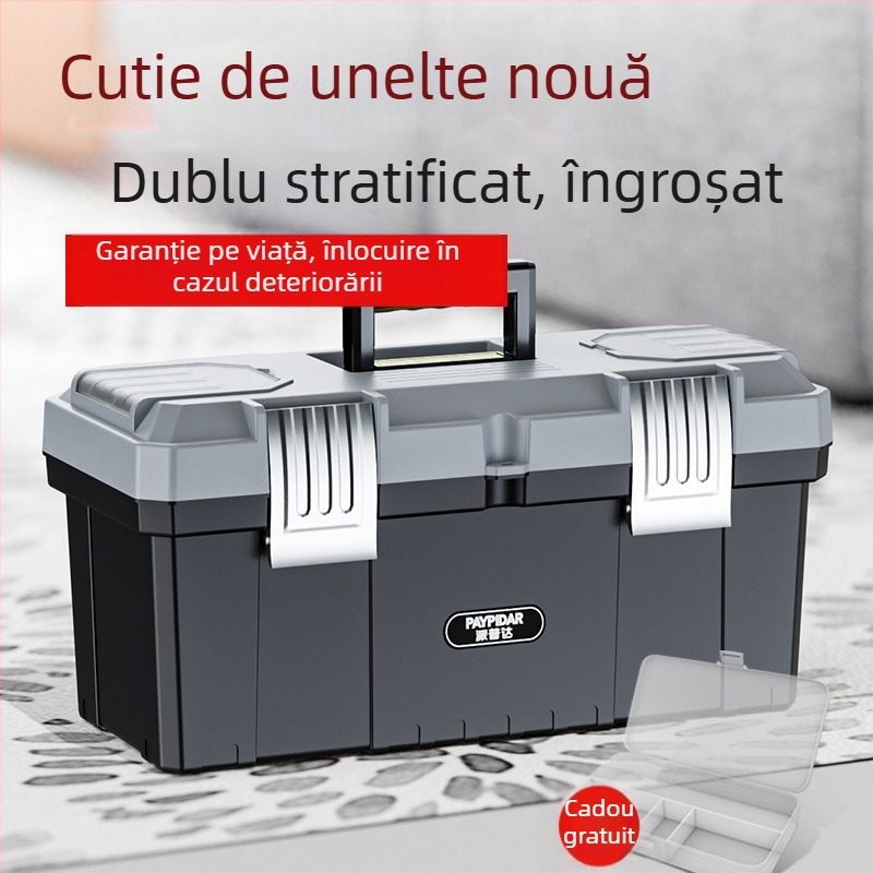 Cutie de unelte metalică, cutie de depozitare compactă, trei niveluri pliabile, de calitate industrială, durabilă, pentru montaj pe vehicul (Model ZsfcBjBD)