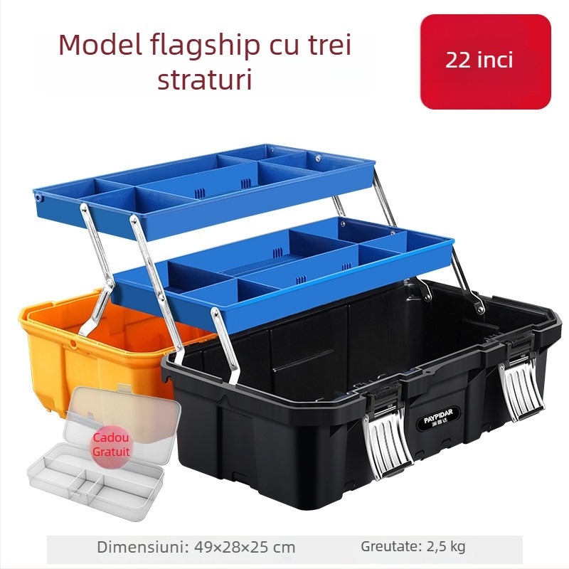 Cutie de scule cu design pliabil în 3 straturi, de calitate industrială, portabilă pentru electricieni