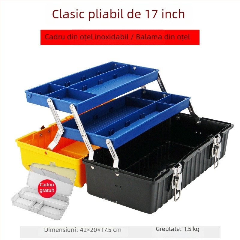 Cutie de scule din trei niveluri, pliabilă, industrială, pentru vehicule și întreținere electrică