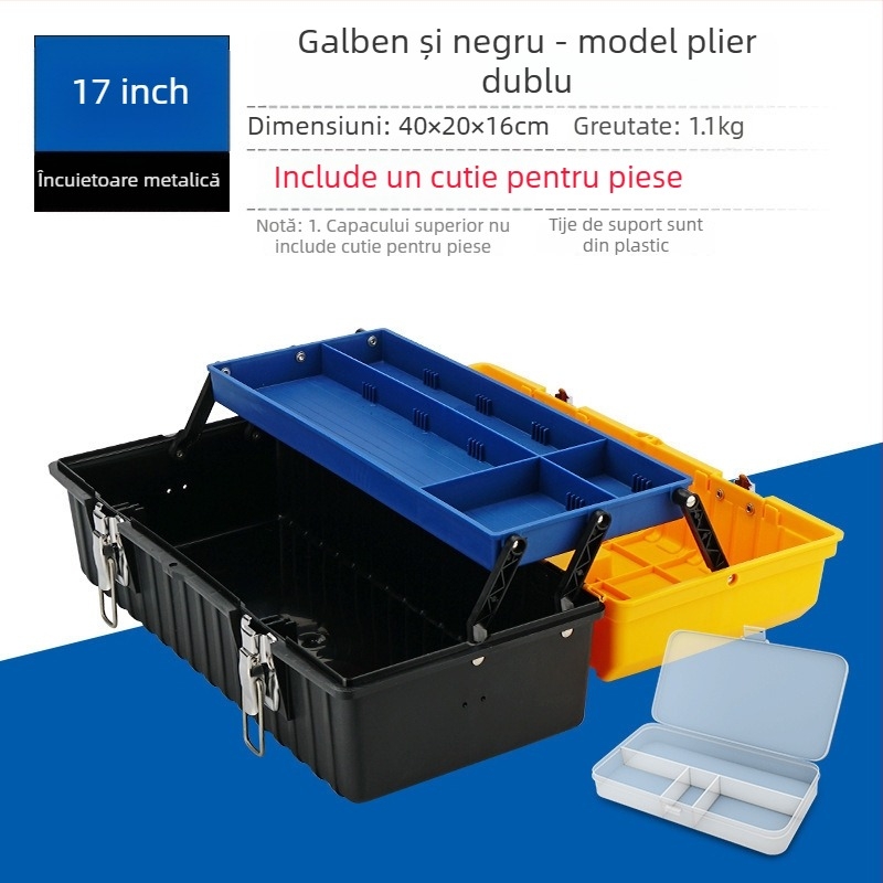 Cutie pentru scule cu trei niveluri, pliabilă, de calitate industrială, pentru montaj în vehicule și întreținere electrică