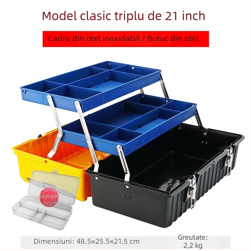 Cutie de unelte metalică, mică, depozitare multifuncțională, pliantă în trei niveluri, industrială, robustă, portabilă pentru electricieni; Cod produs: ZsfcBjBD; Brand: Other; Piețe principale: Africa, Europa, America de Sud, Asia de Sud-Est, America de No
