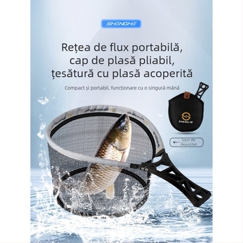 Plasă de pescuit pliabilă pentru râuri — nylon, deschidere 26 cm, adâncime 20 cm, portabilă (Material: Nylon; Deschidere: 26 cm; Adâncime: 20 cm; Pliabilă)