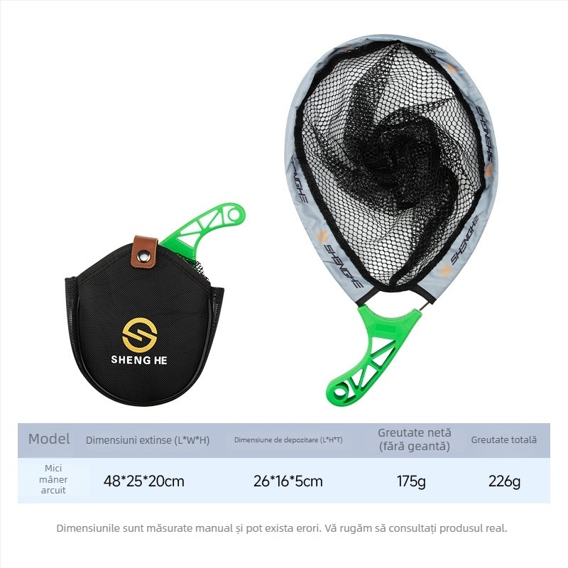 Plasă de pescuit pliabilă pentru râuri — nylon, deschidere 26 cm, adâncime 20 cm, portabilă (Material: Nylon; Deschidere: 26 cm; Adâncime: 20 cm; Pliabilă)