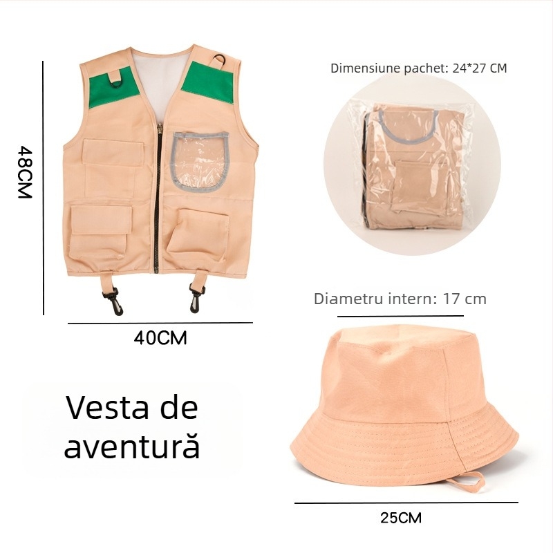 Set vestă cu unelte pentru copii – aventuri în aer liber, joc de rol și camping, marca Zesheng, unisex, vârsta 4–6 ani, ambalat în geantă