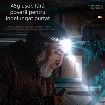 Lampa frontală LED pentru pescuit nocturn cu încărcător, corp din aliaj de aluminiu, 3W, baterie 800mAh, rază 100–200 m