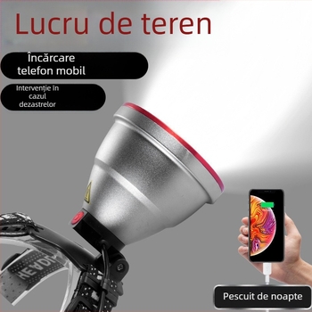 Frontala LED cu încărcare USB, corp din aliaj de aluminiu, sursă LED, alimentare prin manivela, rază maximă peste 500 m