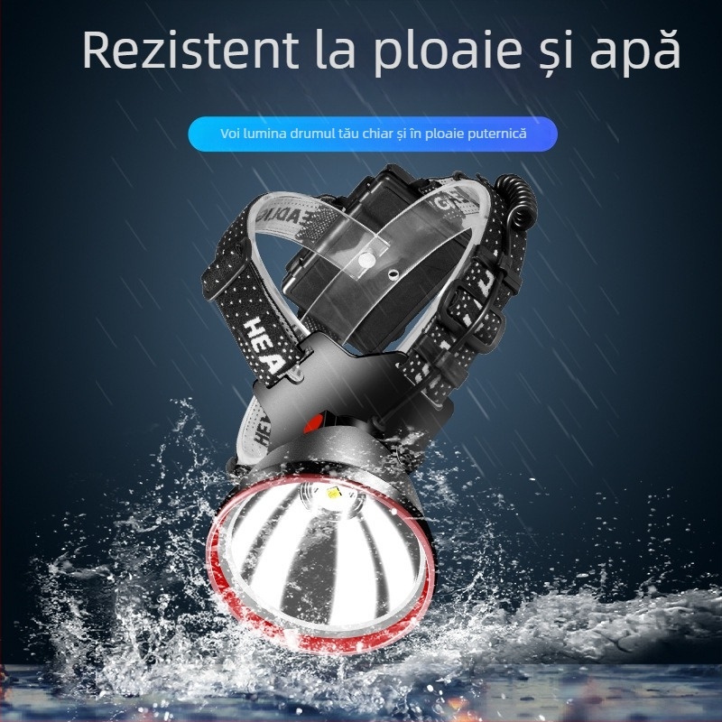 Frontala LED cu încărcare USB, corp din aliaj de aluminiu, sursă LED, alimentare prin manivela, rază maximă peste 500 m