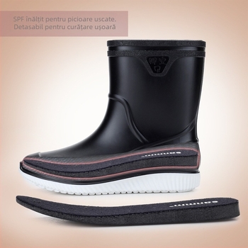 Cizme de ploaie pentru bărbați, până la mijlocul gambei, căptușite cu fleece pentru căldură, impermeabile și antiderapante, PVC pe partea superioară